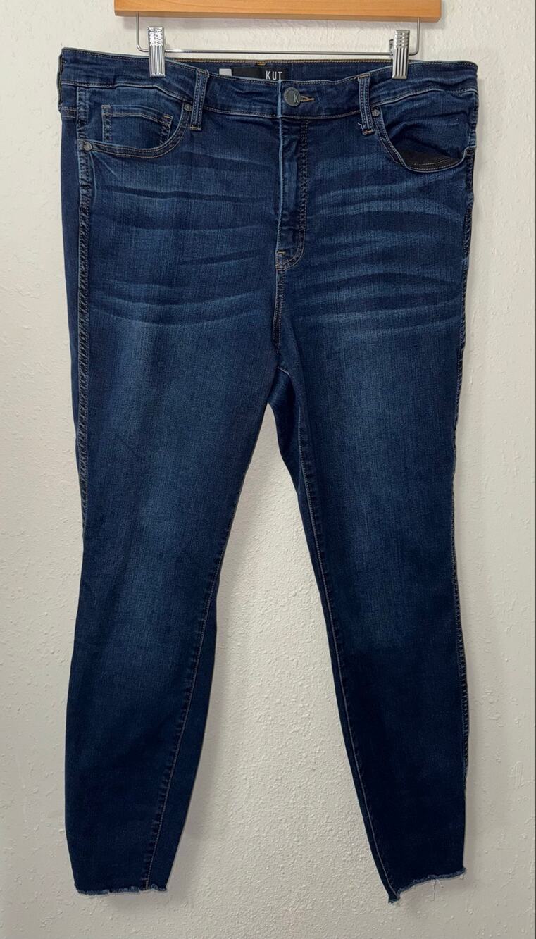 KUT From the Kloth High Rise Skinny Jeans Women's 16 Dark Wash Raw Hem Stretch